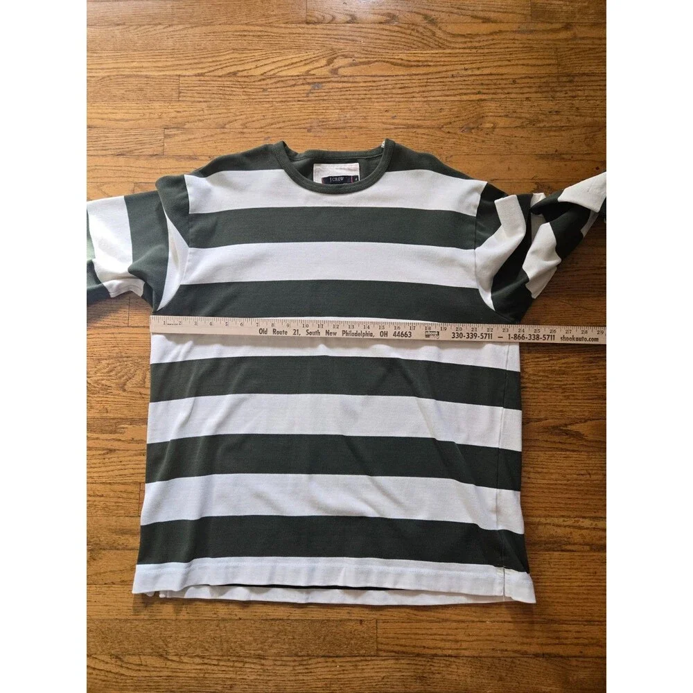 J Crew Rugby Shirt Mens XL Green Wide Striped Elbow Pads Preppy